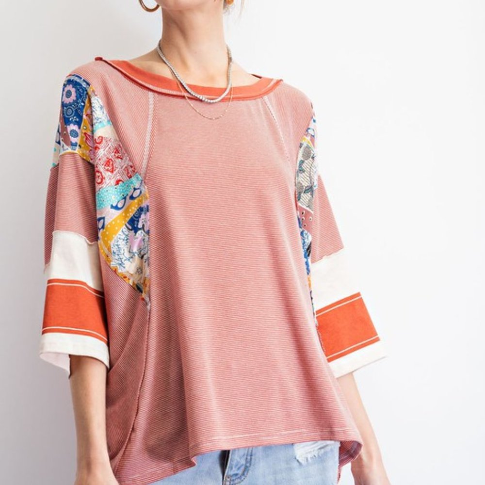 Easel Multicolor Patchwork Short Sleeve Tee - Picture 4 of 5